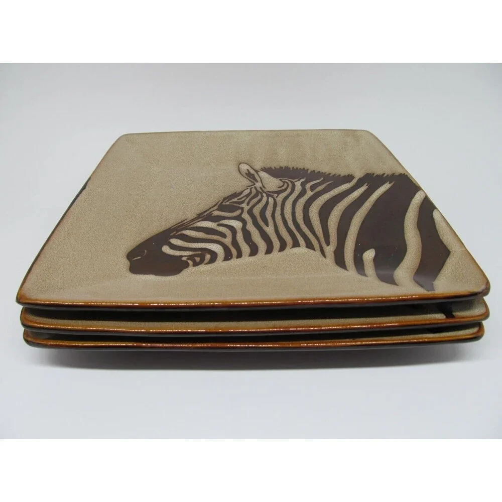Tabletops Gallery Zebra Set Of 3 Square Animal Print 8 1/2